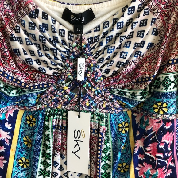 Sky Boho Top On/Off Shoulder Size L free shipping - Picture 2 of 5